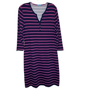 J.Mclaughlin Womens Lynn Blue and Pink Stripe Henley Shift Dress Size L